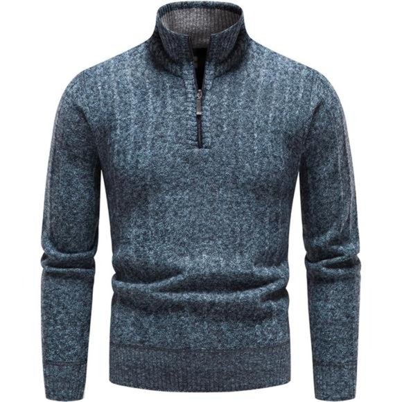 Quarter‎ Zip Sweater Men's Pullover Sweaters Knit Long Sleeve Sweater Men - Picture 4 of 7